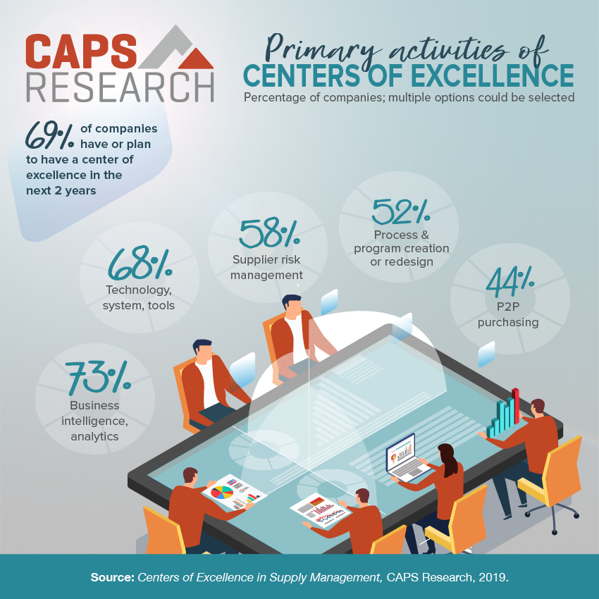 Primary activities of centers of excellence infographic by CAPS Research